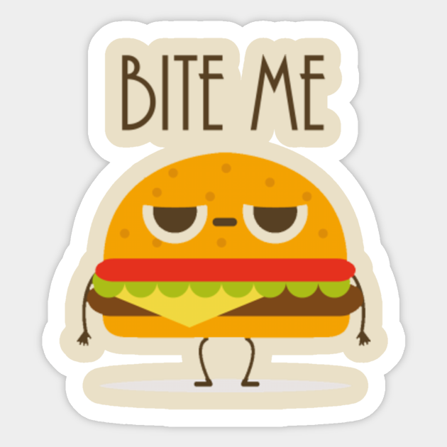 Bite Me Annoyed Cartoon Cheeseburger Character - Bite Me - Sticker